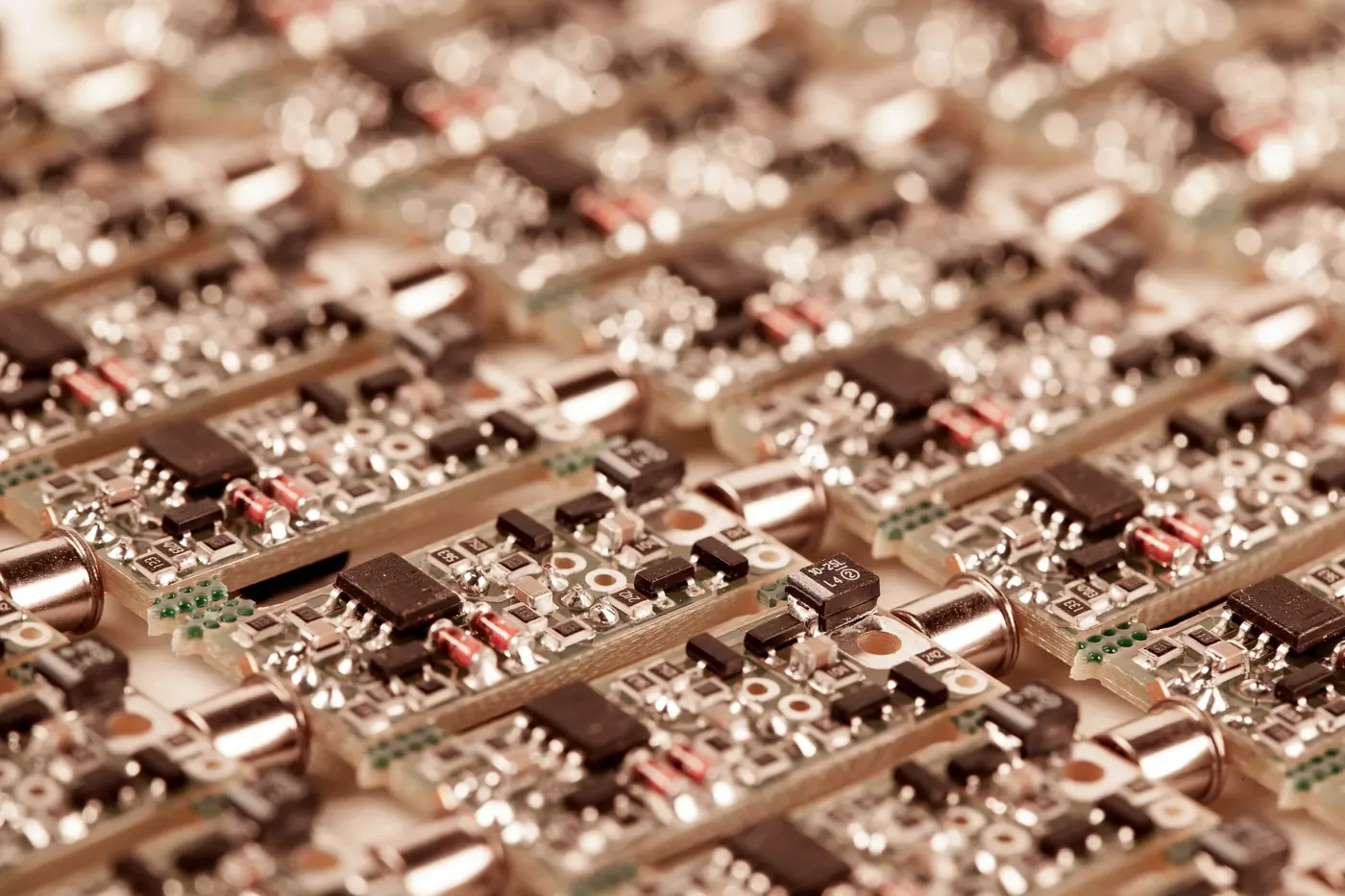 Rows of assembled production circuit boards